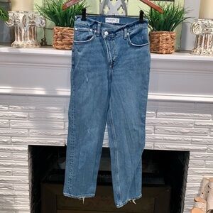 A&F The 90s Straight Ultra High Rise Crossover Waist Stretch Jeans Size 25